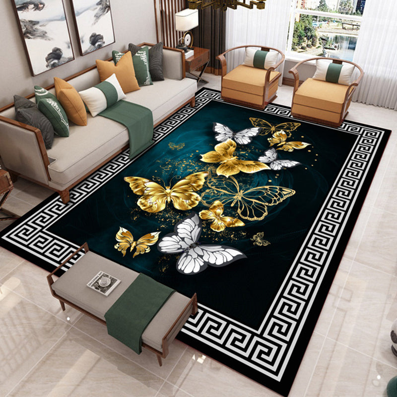 Traditional Chinoiserie Rug Multicolor Landscape Print Rug Pet Friendly Washable Non-Slip Carpet for Home Black Clearhalo 'Area Rug' 'Rug' 2170445