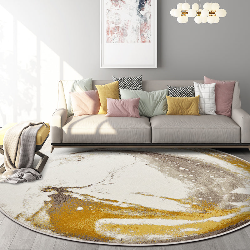 Artistic Abstract Print Rug Yellow Retro Carpet Polypropylene Stain Resistant Machine Washable Anti-Slip Backing Rug for Bedroom - White - Clearhalo - 'Area Rug' - 'Rug' - 2170501