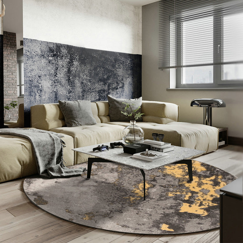 Dark Grey Industrial Style Rug Synthetics Mottled Look Abstract Rug Washable Stain Resistant Non-Slip Backing Rug for Living Room