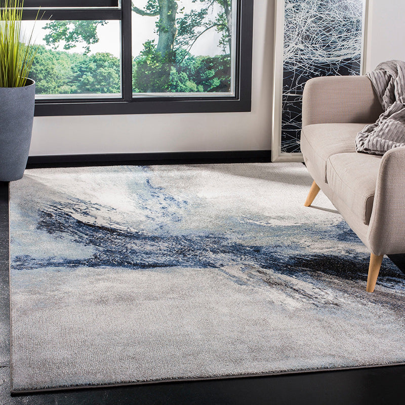Distressed Blue Living Room Rug Steampunk Abstract Rug Polypropylene Machine Washable Stain Resistant Anti-Sli - view 3