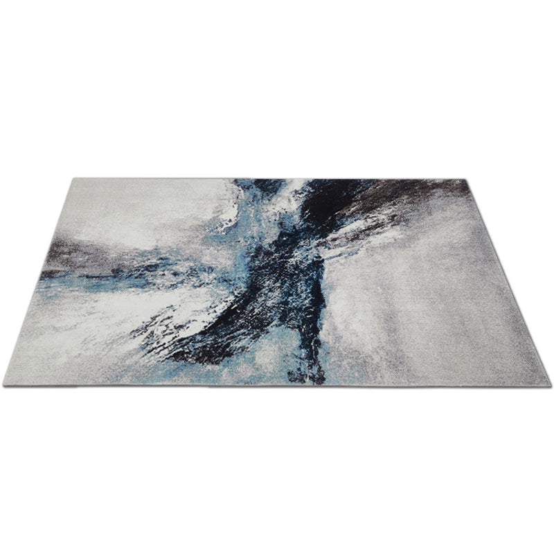 Distressed Blue Living Room Rug Steampunk Abstract Rug Polypropylene Machine Washable Stain Resistant Anti-Slip Backing Indoor Rug