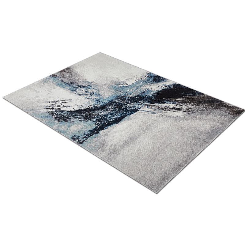 Distressed Blue Living Room Rug Steampunk Abstract Rug Polypropylene Machine Washable Stain Resistant Anti-Sli