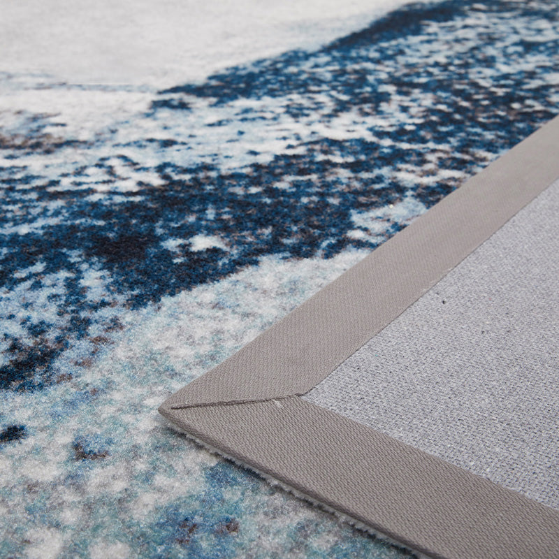 Distressed Blue Living Room Rug Steampunk Abstract Rug Polypropylene Machine Washable Stain Resistant Anti-Sli - view 2