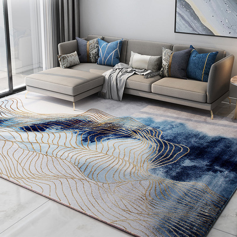 Art Deco Industrial Rug Multi-Color Flowing Swirls Abstract Carpet Pet Friendly Non-Slip Washable Rug for Home - Blue - Clearhalo - 'Area Rug' - 'Rug' - 2170623