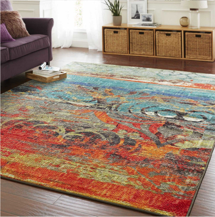 Industrial Style Home Rug Multi-Color Expressionism Carpet Synthetics Anti-Slip Pet Friendly Machine Washable