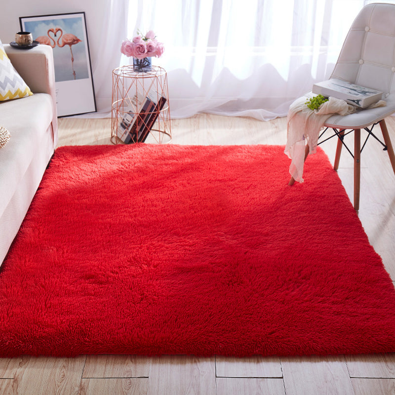 Multi-Color Home Area Rug Nordic Plain Rug Fluffy Machine Washable Stain Resistant Anti-Slip Backing Rug with Braided Trim Red Clearhalo 'Area Rug' 'Casual' 'Rugs' Rug' 2172235
