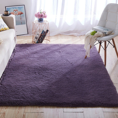 Multi-Color Home Area Rug Nordic Plain Rug Fluffy Machine Washable Stain Resistant Anti-Slip Backing Rug with Braided Trim Purple Clearhalo 'Area Rug' 'Casual' 'Rugs' Rug' 2172237