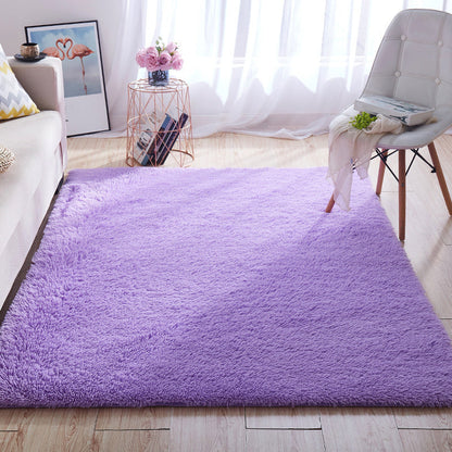 Multi-Color Home Area Rug Nordic Plain Rug Fluffy Machine Washable Stain Resistant Anti-Slip Backing Rug with Braided Trim Light Purple Clearhalo 'Area Rug' 'Casual' 'Rugs' Rug' 2172238