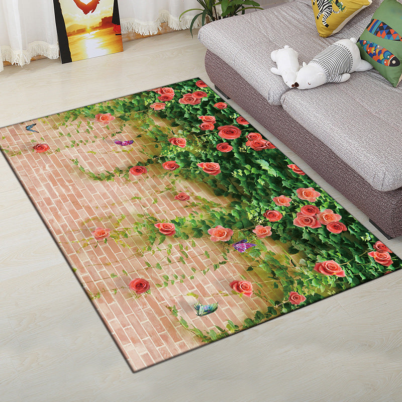 Multi-Color Modern Rug Polyester Digital Graphic Area Carpet Anti-Slip Backing Pet Friendly Washable Rug for Guest Room - Green-Pink - Clearhalo - 'Area Rug' - 'Rug' - 2183689