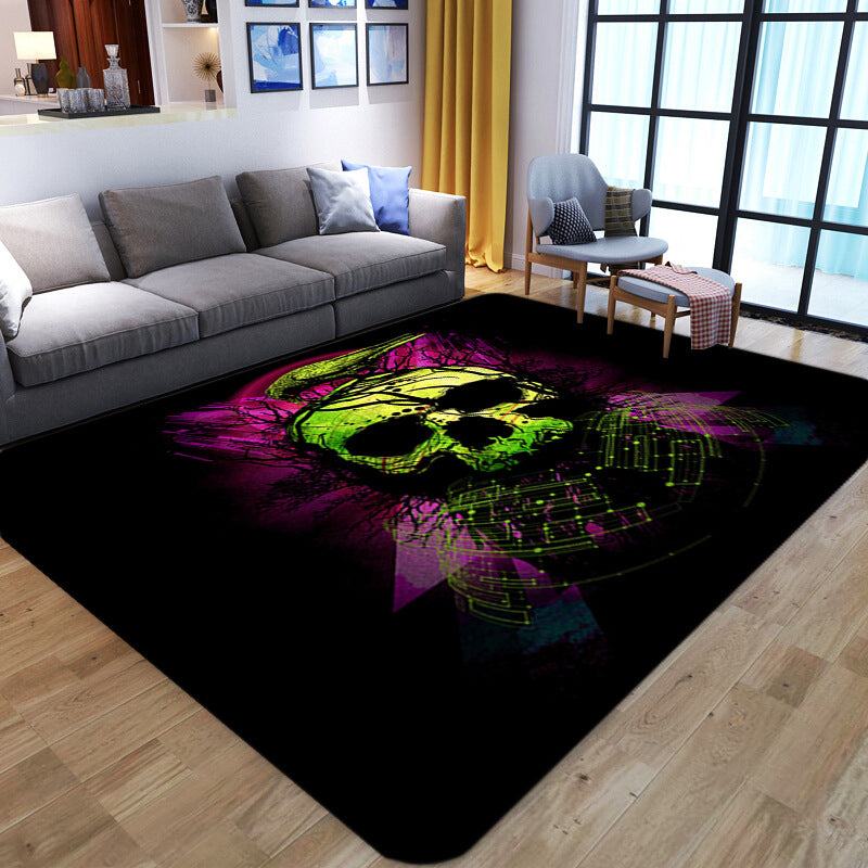 Punk Abstract Skull Print Rug Black Novelty Rug Synthetics Stain Resistant Machine Washable Non-Slip Backing Carpet for Living Room - Black - Design 6 - Clearhalo - 'Area Rug' - 'Rug' - 2183698