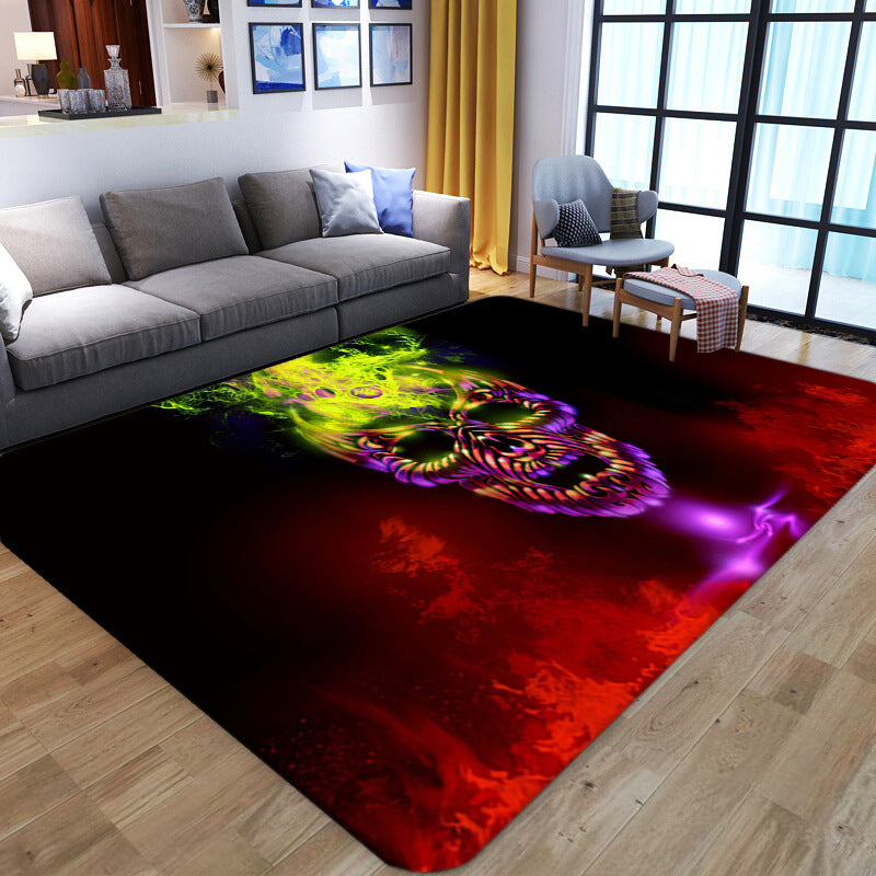 Punk Abstract Skull Print Rug Black Novelty Rug Synthetics Stain Resistant Machine Washable Non-Slip Backing Carpet for Living Room - Black - Design 8 - Clearhalo - 'Area Rug' - 'Rug' - 2183701