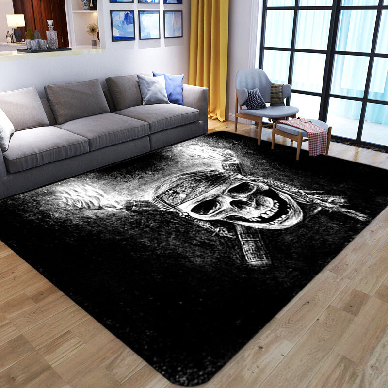 Punk Abstract Skull Print Rug Black Novelty Rug Synthetics Stain Resistant Machine Washable Non-Slip Backing Carpet for Living Room - Black - Design 10 - Clearhalo - 'Area Rug' - 'Rug' - 2183703