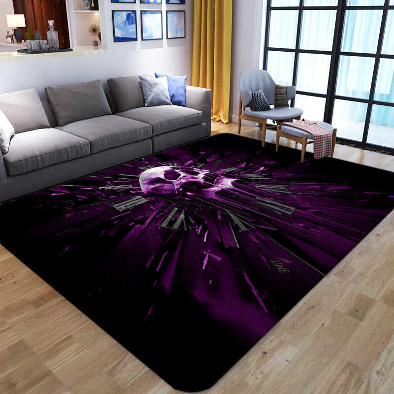 Punk Abstract Skull Print Rug Black Novelty Rug Synthetics Stain Resistant Machine Washable Non-Slip Backing Carpet for Living Room - Black - Design 4 - Clearhalo - 'Area Rug' - 'Rug' - 2183705