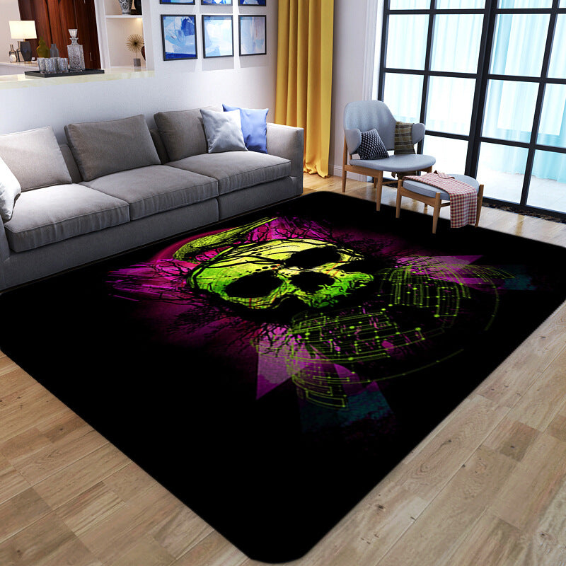 Punk Abstract Skull Print Rug Black Novelty Rug Synthetics Stain Resistant Machine Washable Non-Slip Backing Carpet for Living Room - Clearhalo - 'Area Rug' - 'Rug' - 2183707