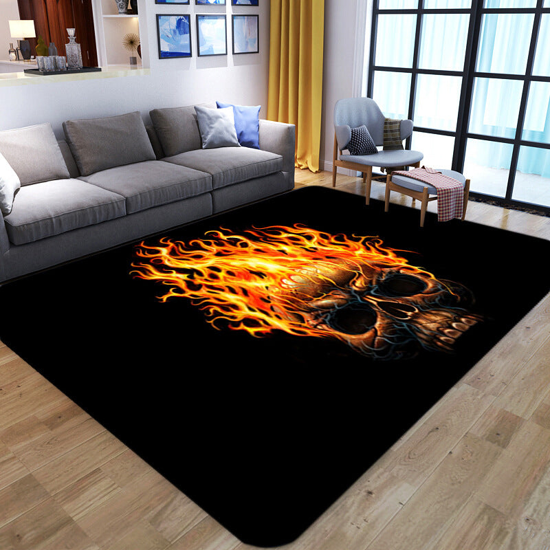 Punk Abstract Skull Print Rug Black Novelty Rug Synthetics Stain Resistant Machine Washable Non-Slip Backing Carpet for Living Room - Black - Design 1 - Clearhalo - 'Area Rug' - 'Rug' - 2183709