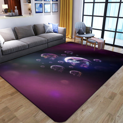 Punk Abstract Skull Print Rug Black Novelty Rug Synthetics Stain Resistant Machine Washable Non-Slip Backing Carpet for Living Room - Black - Design 5 - Clearhalo - 'Area Rug' - 'Rug' - 2183711