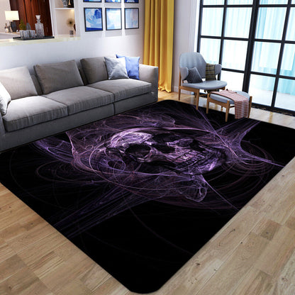 Punk Abstract Skull Print Rug Black Novelty Rug Synthetics Stain Resistant Machine Washable Non-Slip Backing Carpet for Living Room - Black - Design 11 - Clearhalo - 'Area Rug' - 'Rug' - 2183713