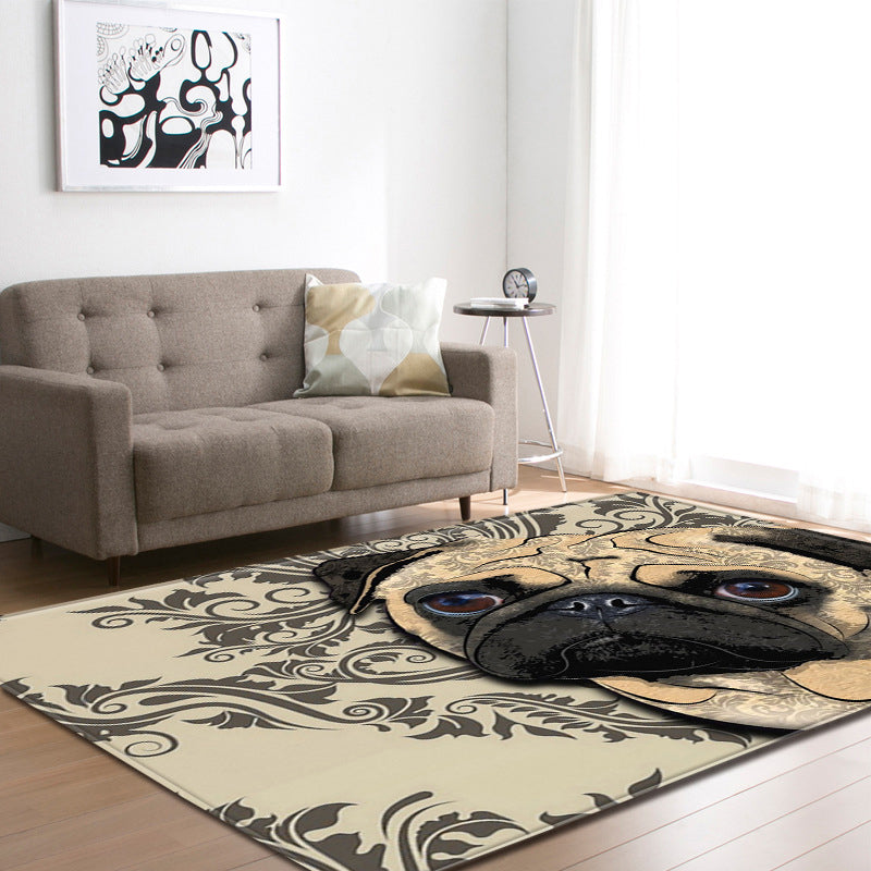 Cool Funky Area Rug Multi-Color Bulldog Print Carpet Machine Washable Stain Resistant Anti-Slip Rug for Home Decoration Brown Clearhalo 'Area Rug' 'Rug' 2183767