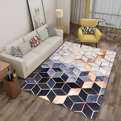 Multicolor 3D Illusion Geometry Rug Polyester Modernist Rug Anti-Slip Pet Friendly Machine Washable Rug for Great Room - Dark Blue - Clearhalo - 'Area Rug' - 'Rug' - 2183787