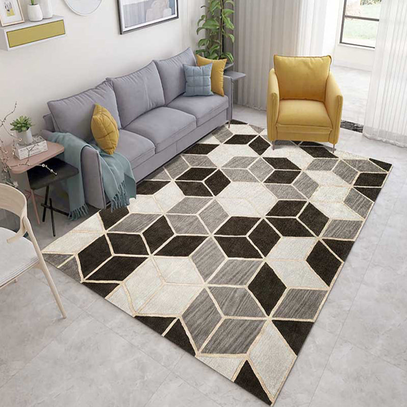 Multicolor 3D Illusion Geometry Rug Polyester Modernist Rug Anti-Slip Pet Friendly Machine Washable Rug for Great Room - Gray-Black - Clearhalo - 'Area Rug' - 'Rug' - 2183788