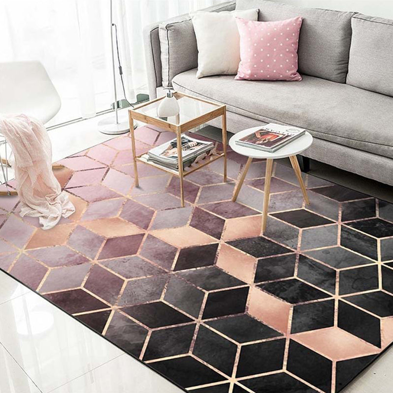 Multicolor 3D Illusion Geometry Rug Polyester Modernist Rug Anti-Slip Pet Friendly Machine Washable Rug for Great Room - Pink - Clearhalo - 'Area Rug' - 'Rug' - 2183792