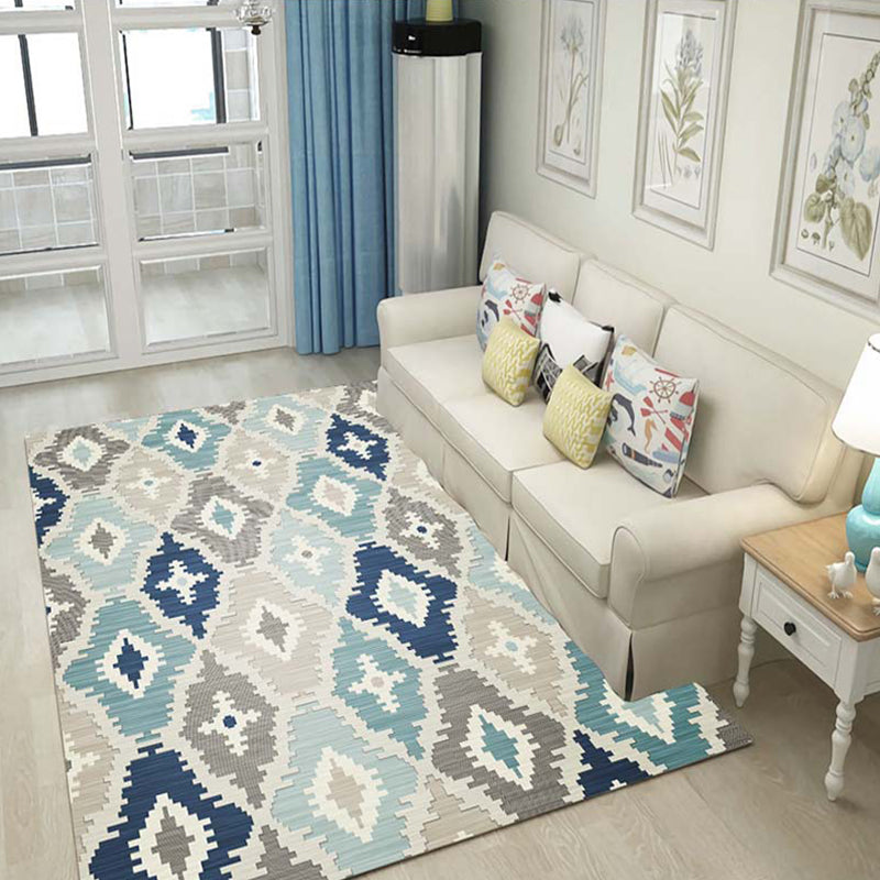 Multicolor 3D Illusion Geometry Rug Polyester Modernist Rug Anti-Slip Pet Friendly Machine Washable Rug for Great Room - Blue - Clearhalo - 'Area Rug' - 'Rug' - 2183794