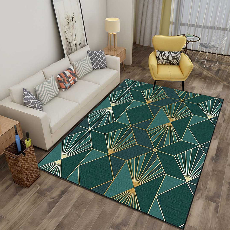 Multicolor 3D Illusion Geometry Rug Polyester Modernist Rug Anti-Slip Pet Friendly Machine Washable Rug for Great Room - Green - Clearhalo - 'Area Rug' - 'Rug' - 2183795