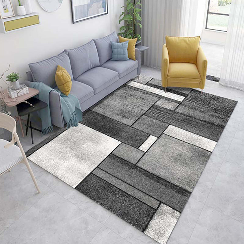 Multicolor 3D Illusion Geometry Rug Polyester Modernist Rug Anti-Slip Pet Friendly Machine Washable Rug for Great Room - Black-Gray - Clearhalo - 'Area Rug' - 'Rug' - 2183805