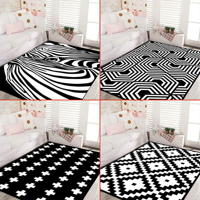Black and White Novelty Rug Polypropylene Optical Illusions Geometrical Carpet Stain Resistant Pet Friendly Anti-Slip Rug for Home Clearhalo 'Area Rug' 'Rug' 2183806