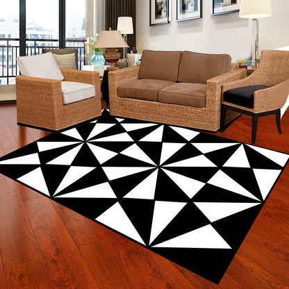 Black and White Novelty Rug Polypropylene Optical Illusions Geometrical Carpet Stain Resistant Pet Friendly Anti-Slip Rug for Home Black-White Design 6 Clearhalo 'Area Rug' 'Rug' 2183807