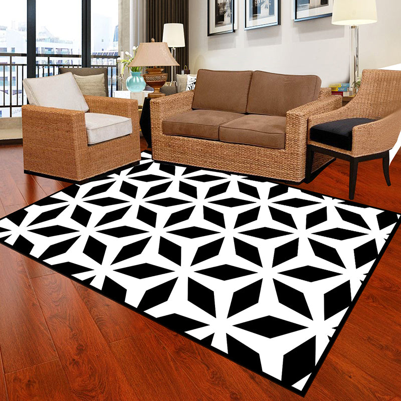 Black and White Novelty Rug Polypropylene Optical Illusions Geometrical Carpet Stain Resistant Pet Friendly Anti-Slip Rug for Home Black-White Design 5 Clearhalo 'Area Rug' 'Rug' 2183808