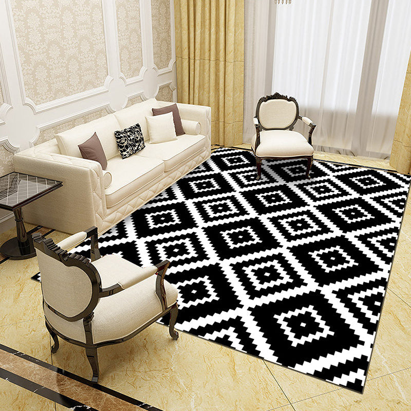 Black and White Novelty Rug Polypropylene Optical Illusions Geometrical Carpet Stain Resistant Pet Friendly Anti-Slip Rug for Home Black-White Design 10 Clearhalo 'Area Rug' 'Rug' 2183811