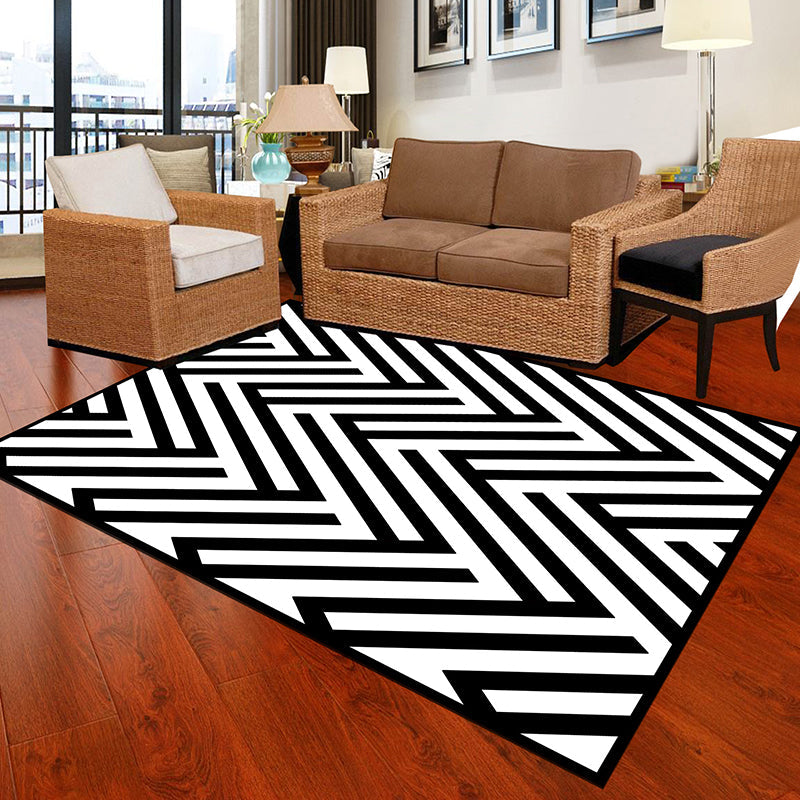 Black and White Novelty Rug Polypropylene Optical Illusions Geometrical Carpet Stain Resistant Pet Friendly Anti-Slip Rug for Home Black-White Design 7 Clearhalo 'Area Rug' 'Rug' 2183812