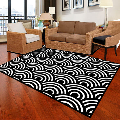 Black and White Novelty Rug Polypropylene Optical Illusions Geometrical Carpet Stain Resistant Pet Friendly Anti-Slip Rug for Home Black-White Design 2 Clearhalo 'Area Rug' 'Rug' 2183816
