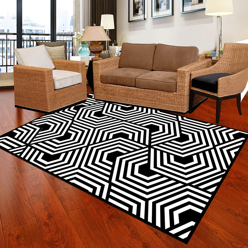 Black and White Novelty Rug Polypropylene Optical Illusions Geometrical Carpet Stain Resistant Pet Friendly Anti-Slip Rug for Home Black-White Design 4 Clearhalo 'Area Rug' 'Rug' 2183819