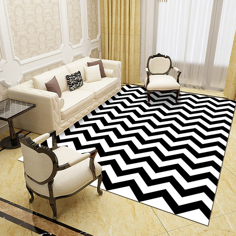Black and White Novelty Rug Polypropylene Optical Illusions Geometrical Carpet Stain Resistant Pet Friendly Anti-Slip Rug for Home Black-White Design 9 Clearhalo 'Area Rug' 'Rug' 2183820