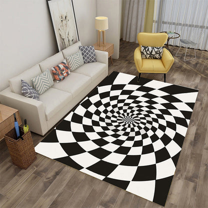 Mesmerizing Multicolor Novelty Rug Synthetics Twisting Checker 3D Illusion Rug Machine Washable Pet Friendly Anti-Slip Rug for Room - White-Black - Clearhalo - 'Area Rug' - 'Rug' - 2183821