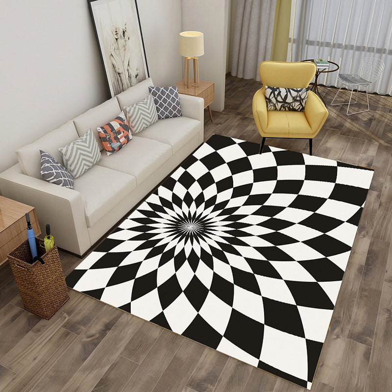 Mesmerizing Multicolor Novelty Rug Synthetics Twisting Checker 3D Illusion Rug Machine Washable Pet Friendly Anti-Slip Rug for Room - Black-White - Clearhalo - 'Area Rug' - 'Rug' - 2183823