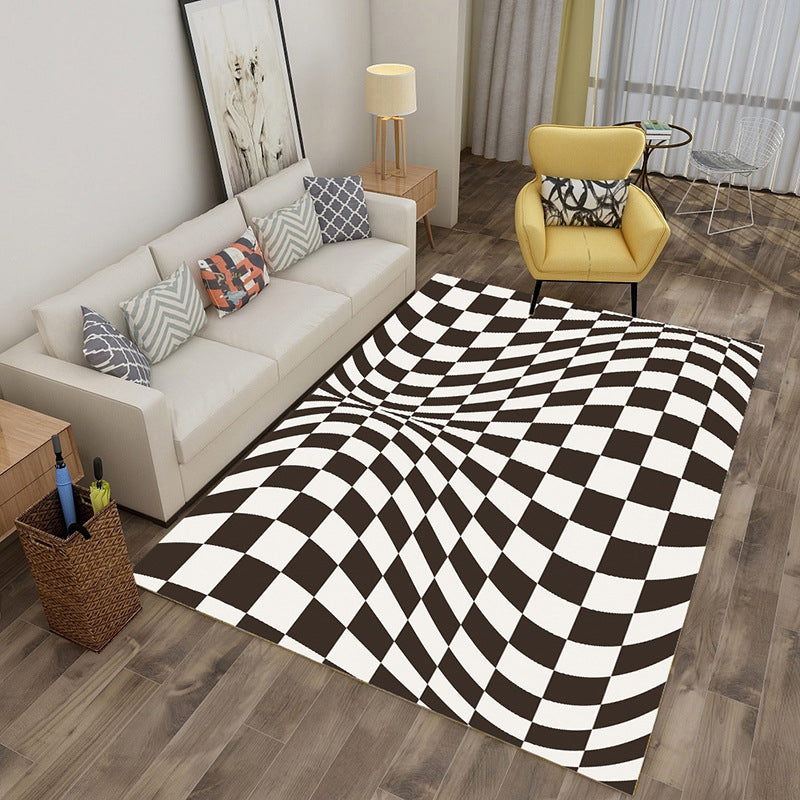 Mesmerizing Multicolor Novelty Rug Synthetics Twisting Checker 3D Illusion Rug Machine Washable Pet Friendly Anti-Slip Rug for Room - White - Clearhalo - 'Area Rug' - 'Rug' - 2183824