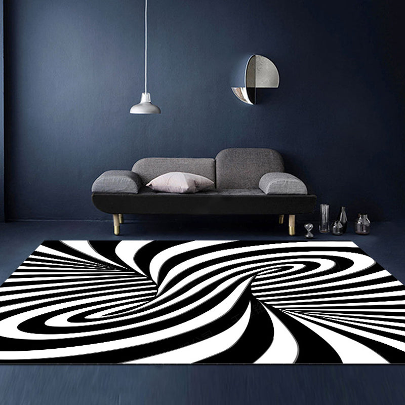 Unusual Visual Deception Rug Black and White Modern Area Rug Polypropylene Pet Friendly Machine Washable Anti-Slip Rug for Home Deco Black-White Design 1 Clearhalo 'Area Rug' 'Rug' 2183832