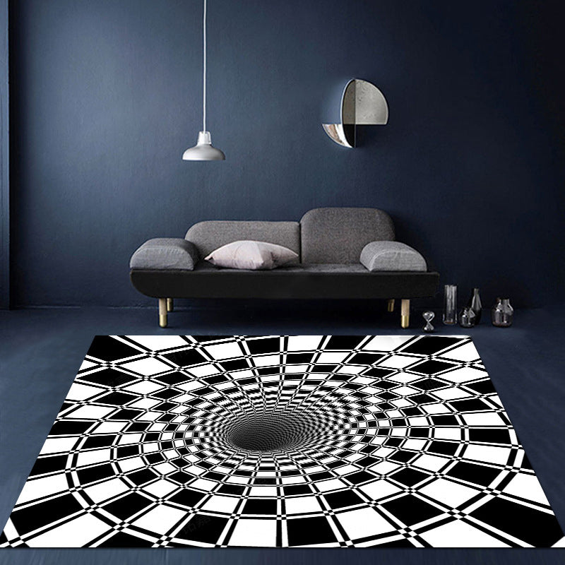 Unusual Visual Deception Rug Black and White Modern Area Rug Polypropylene Pet Friendly Machine Washable Anti-Slip Rug for Home Deco Black-White Design 6 Clearhalo 'Area Rug' 'Rug' 2183837