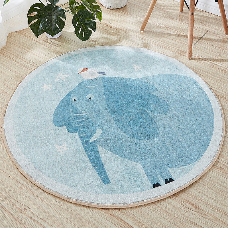 Cute Cartoon Printed Rug Multi-Color Cotton Blend Indoor Rug Non-Slip Backing Easy Care Carpet with Border for