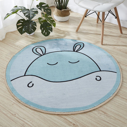 Cute Cartoon Printed Rug Multi-Color Cotton Blend Indoor Rug Non-Slip Backing Easy Care Carpet with Border for Room