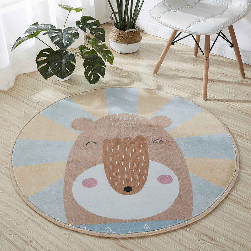 Cute Cartoon Printed Rug Multi-Color Cotton Blend Indoor Rug Non-Slip Backing Easy Care Carpet with Border for Room