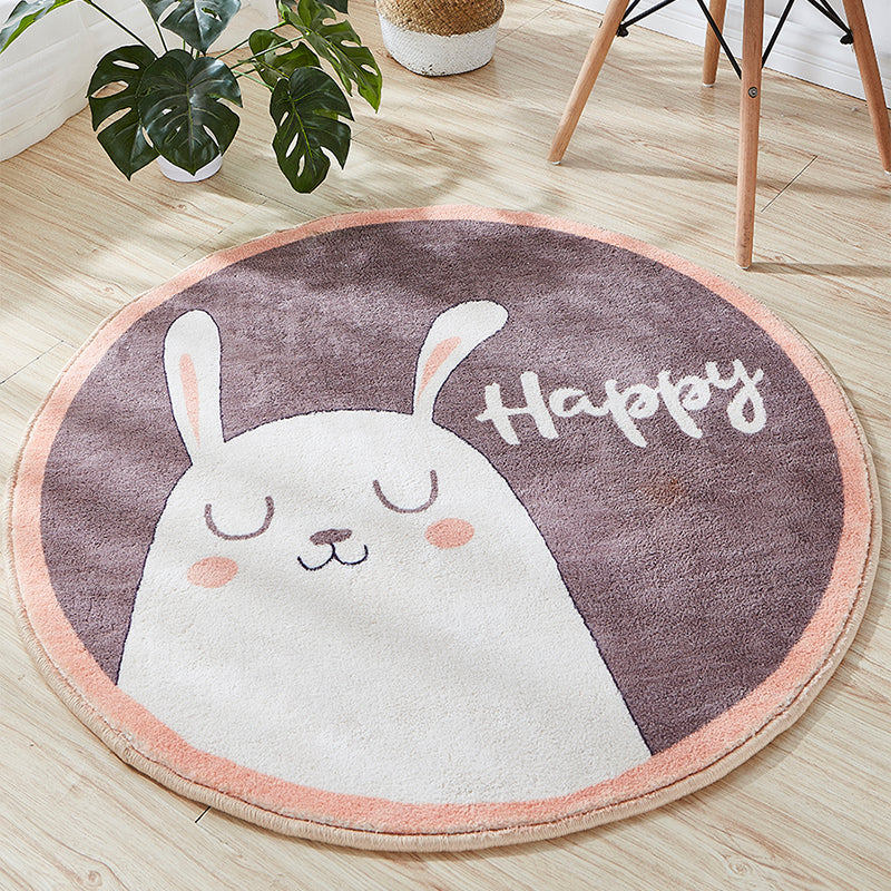 Cute Cartoon Printed Rug Multi-Color Cotton Blend Indoor Rug Non-Slip Backing Easy Care Carpet with Border for Room