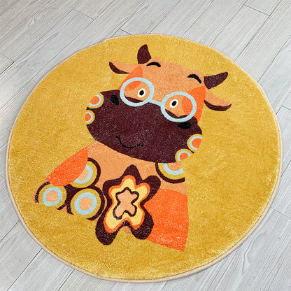 Cute Cartoon Printed Rug Multi-Color Cotton Blend Indoor Rug Non-Slip Backing Easy Care Carpet with Border for Room