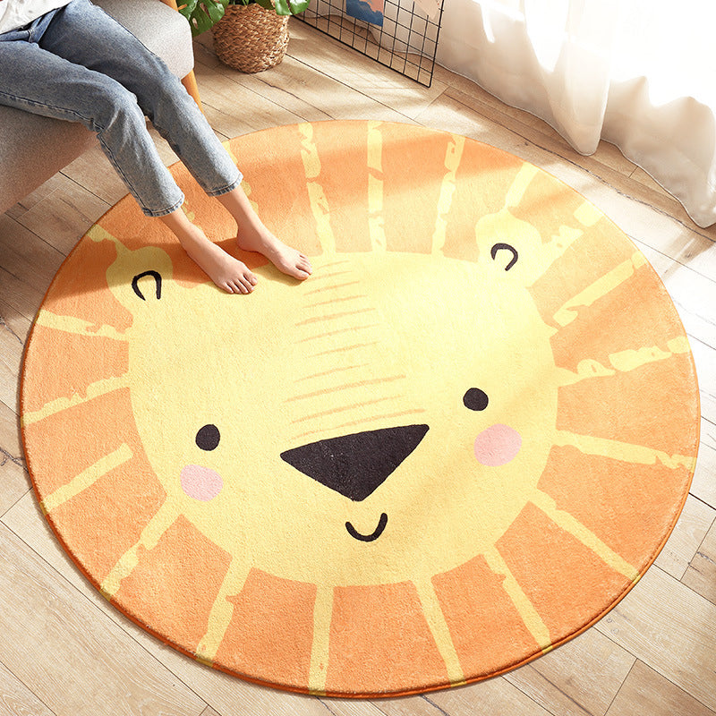 Multi Colored Nursery Rug Novelty Cartoon Animal Pattern Carpet Polyster Non-Slip Backing Machine Washable Rug - Orange - Clearhalo - 'Area Rug' - 'Rug' - 2207947