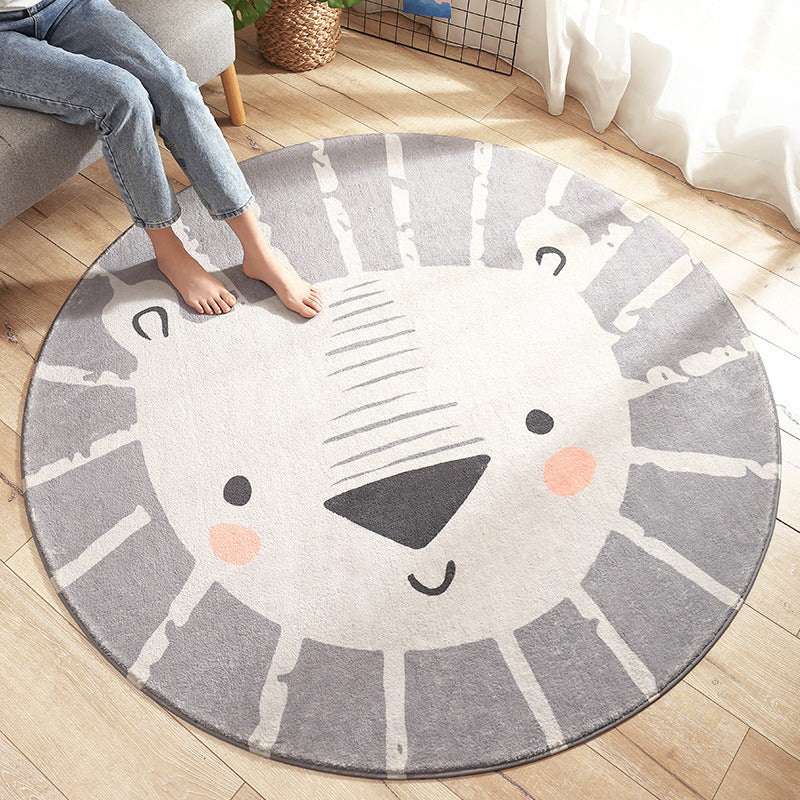 Multi Colored Nursery Rug Novelty Cartoon Animal Pattern Carpet Polyster Non-Slip Backing Machine Washable Rug - Grey - Clearhalo - 'Area Rug' - 'Rug' - 2207954