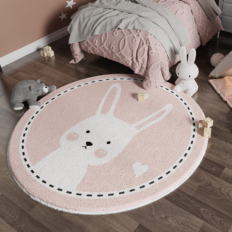 Casual Multi-Color Cute Rug Cotton Blend Cartoon Rabbit Print Carpet Pet Friendly Easy Care Rug for Kids Room - Pink - Clearhalo - 'Area Rug' - 'Rug' - 2207983