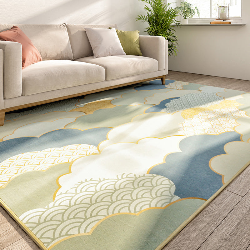 Multi Color Abstract Print Rug Polyster Simplicity Carpet Stain-Resistant Anti-Slip Rug for Living Room - Blue-White - Clearhalo - 'Area Rug' - 'Rug' - 2209085